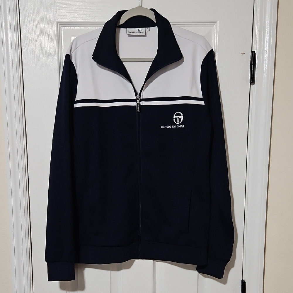 Sergio Tacchini Men's Zip-Up Sweater in Navy and White
